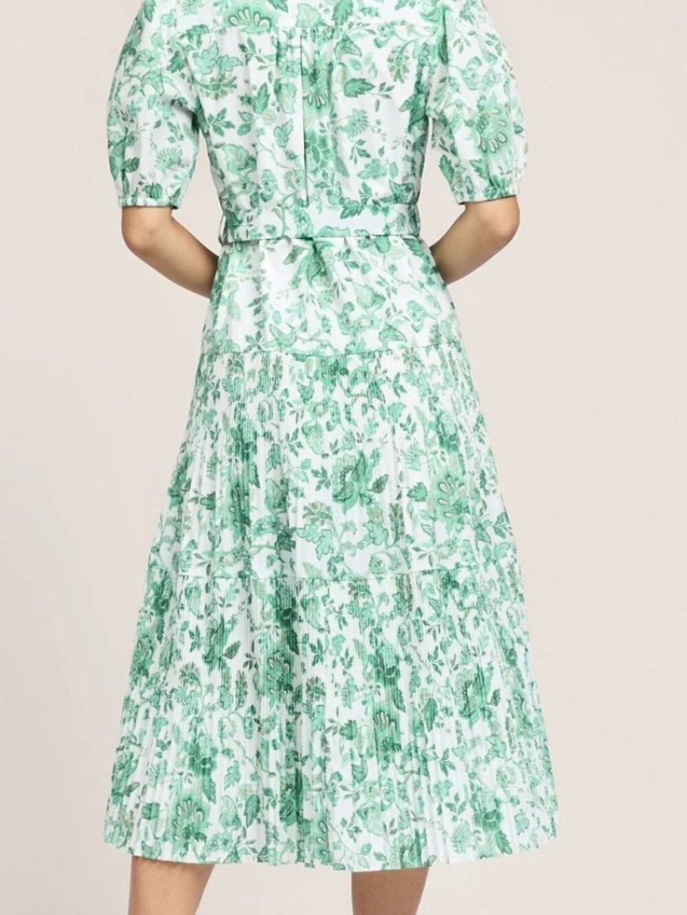 Current Air Tony Tiered Midi Dress in Green Floral Size M Puff Sleeve Pleated - Picture 2 of 15
